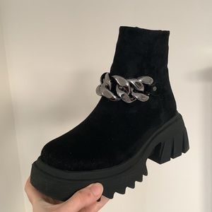 Black Suede Chain Boots